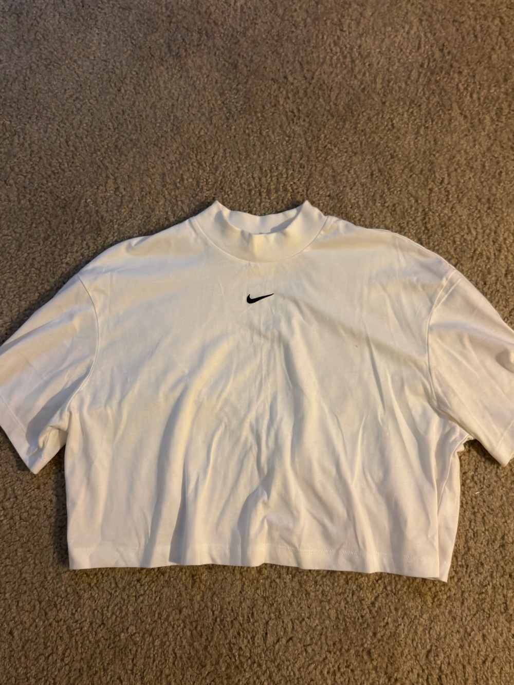 Nike White Cropped Tee with Black Swoosh